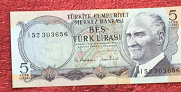 Billet Bank Turquie-Türkiye Cumhuriyet  1970 -☛Merkez Bankasi Bes  Türk  Lirasi--5--- - Turquie