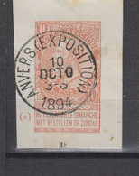 COB 57 Découpe D'entier Postal ANVERS EXPOSITION - 1893-1800 Fijne Baard