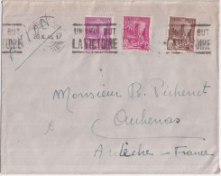 TUNISIE - 1945 - MECA "UN SEUL BUT LA VICTOIRE" ! - ENVELOPPE De TUNIS => AUBENAS - Storia Postale