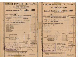 VP20.003 - PARIS X LUCON 1947 - 4 Quittances Du Crédit Foncier De France - Mme MARTIN - DECAEN Née De L'ESPINAY - Bank & Versicherung