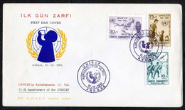 Türkiye 1961 UNICEF, 10th Anniv | Anti-Malaria Work, Mother And Infant, Distributing Pasteurize Milk Mi 1827-1829 FDC - Briefe U. Dokumente