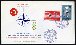 Türkiye 1962 NATO, 10th Anniv. Of  Admission To NATO | Peace Dove, Crescent With Star Mi 1830-1831 FDC - Briefe U. Dokumente