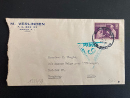 LETTRE Pour HONG KONG TP 12c OBL. JUL 30 1940 MANILA. + CENSURE + M VERLINDEN - Philippines