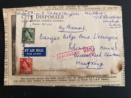 LETTRE Par Avion Pour HONG KONG TP 3 D + 3 1/2 D OBL.MEC. M  ? 1951 SYDNEY + ACCIDENT D'AVION 13 MARS 1951 (RARE) - Briefe U. Dokumente