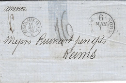 1860- Lettre De N Y  Pour La France Taxe Tampon 16 +entrée  " ETATS UNIS SERV. BR. A . C   Brigade G - Marques D'entrées