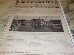 ANCIENNE PUBLICITE JOURNAL INDUSTRIEL AUTOMOBILE DE DION BOUTON 1910 - Coches