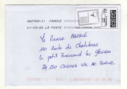 Enveloppe FRANCE Avec Vignette D' Affranchissement Lettre Verte Oblitération LA POSTE 38276A-01 01/03/2022 - 2010-... Illustrated Franking Labels