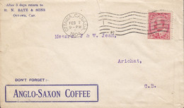 Canada H. N. BATE & SONS OTTAWA 1904 Cover Lettre ARICHAT (Arr.) Nova Scotia ANGLO-SAXON COFFEE Cachet Edward Stamp - Lettres & Documents