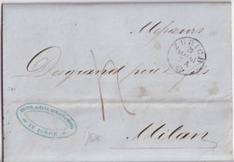 1867 - SUISSE - LETTRE PORT-DU De ZÜRICH => MILANO (ITALIE) ! - Lettres & Documents