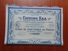 FRANCE - PARIS 1929 - EDITIONS KRA - ACTION DE 100 FRS - Unclassified