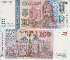 TAJIKISTAN 100 Somoni 2021 P W28 UNC  Serial 0999919 - Tajikistan