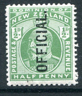 New Zealand 1910 Officials - KEVII - ½d Green HM (SG O73) - Vertical Bend - Oficiales