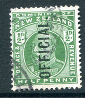 New Zealand 1910 Officials - KEVII - ½d Green Used (SG O73) - Officials