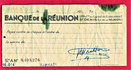 Ile De La REUNION -Banque De La Réunion  - Ancien Chèque   (Im 333-2) - Cheques En Traveller's Cheques