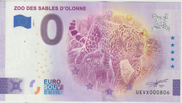 Billet Touristique 0 Euro Souvenir France 85 Zoo Des Sables D'Olonne 2022-1 N°UEVX000806 - Private Proofs / Unofficial