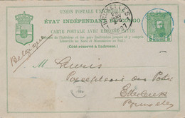1896 CONGO BELGE  CARTE POSTALE -  BLAUWE STEMPEL BOMA  NAAR ETTERBEEK    1897     2 SCANS - Covers & Documents
