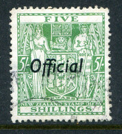 New Zealand 1936-61 Officials - Pictorials - Multiple Wmk. - P.14 - 5/- Green Arms - Wmk. Inverted Used (SG O133aw) - Oficiales