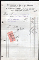 45, Loiret, Courtenay, Facture Andre Narbonne Succr, Epicerie Vins En Gros, Timbre Fiscal - 1900 – 1949