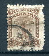 New Zealand 1891-98 Life Insurance - Lighthouse - With VR - P.12 X 11½ - 3d Deep Brown Used (SG L4) - Fault - Officials