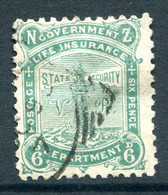 New Zealand 1891-98 Life Insurance - Lighthouse - With VR - P.12 X 11½ - 6d Green Used (SG L5) - Officials