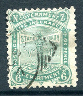 New Zealand 1891-98 Life Insurance - Lighthouse - With VR - P.12 X 11½ - 6d Green Used (SG L5) - Service
