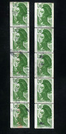 Roulette " Liberté De Gandon" 1,70€ N° 2222A 2 Bandes De 5 Timbres Pblitérés (sans Numéro) - Roulettes