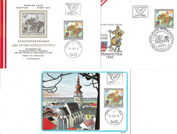 2112x: Heimatsammler 3443 Königstetten: Österreich 1985, 2 FDC+ 1 Maxicard "1000 Jahre Königstetten" Plus Achterblock ** - Tulln