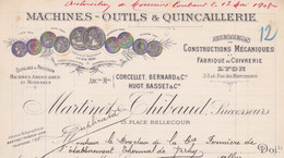 1908 FACTURE - MACHINES OUTILS &QUINCAILLERIE - FABRIQUE DE CUIVRERIE - 15 PLACE BELLECOUR A LYON - 1900 – 1949