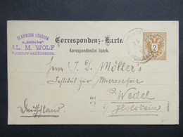 GANZSACHE Rychnov Nad Kněžnou - Apotheke Al.Wolf 1890  Nach Wedel Holstein // A6650 - Cartas
