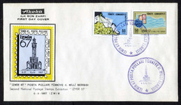Türkiye 1967 National Stamp Exhibition, Izmir & Exhibition Vignette, Clock Tower Mi 2067-2068 FDC - Covers & Documents