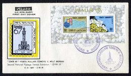 Türkiye 1967 National Stamp Exhibition, Izmir & Exhibition Vignette, Clock Tower Mi 2067-2068 BL13 FDC - Storia Postale