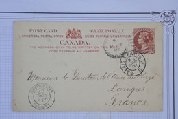 AY7 CANADA BELLE CARTE ENTIER 1897 QUEBEC A  LANGRES  FRANCE + +++AFFRANCH. INTERESSANT - Covers & Documents