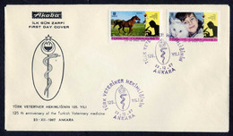 Türkiye 1967 Veterinery Medicine | Cat, Horse, Microscope Mi 2078-2079 FDC - Storia Postale