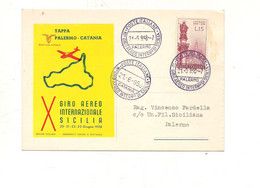 G362 GIRO AEREO SICILIA 10° 1958 Cartolina Tappa Palermo Catania - 1946-60: Marcofilia