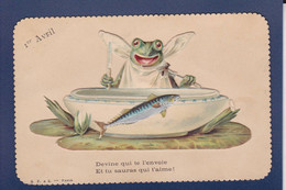 CPA Grenouille Frog Surréalisme Premier Avril écrite Ajoutis - Pescados Y Crustáceos