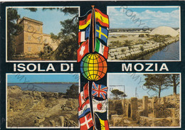 CARTOLINA  ISOLA DI MOZIA,MARSALA,SICILIA,VILLA WHITAKER-SALINE DELLO STAGNONE DI MOZIA-PORTA NORD,VIAGGIATA 1988 - Marsala
