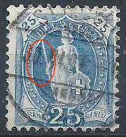 Stehende Helvetia 73D, 25 Rp.blau  GURNIGEL BAD  (Retouche)          1904 - Usados