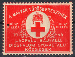 Lacfalu Bajfalu Dióshalom 1944 HUNGARY Red Cross Romania Erdély Transylvania Occupation Cinderella Vignette Label - Transilvania