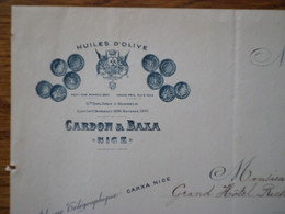 06 NICE - Courrier CARDON & BAXA, Huiles D'Olive, Avril 1904 - 1900 – 1949