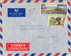 1968 , CONGO - SOBRE CIRCULADO ENTRE KINSHASA Y GINEBRA , CORREO AÉREO , EXPRESS , LLEGADA , COOPERACIÓN INT. , COFFEE - Altri & Non Classificati