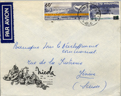 1968 , CONGO - SOBRE CIRCULADO ENTRE KINSHASA Y GINEBRA , CORREO AÉREO , " CHEZ NICOLA " , COOPERACIÓN INT. , NAT. PALAC - Other & Unclassified