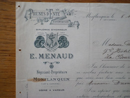47 MONFLANQUIN - Courrier E. MENAUD, Prunes D'Ente, Négociant Propriétaire, Mai 1916 - 1900 – 1949