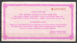 1980's Hungary Foreign Money Currency Exchange Cheque " Exchange Exemption License For Tourist From Yugoslavia " BANK - Zonder Classificatie