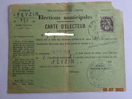 CARTE ELECTEUR VILLE DE FEYZIN ISERE 38 69 RHONE 1932  POUR COLLECTIONNEUR - Collections