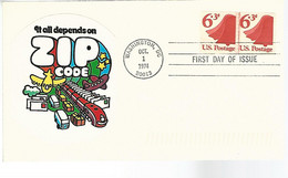 50950 ) USA Cover Coil First Day Of Issue Washington DC Postmark 1974 - Coils & Coil Singles