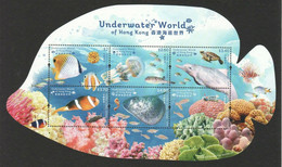 Hong Kong 2019 Underwater World M/S MNH Marine Life Fish Dolphin Turtle Coral Unusual (shape) - Nuevos