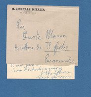 G735 Busta E Cartoncino Intestato IL GIORNALE D'ITALIA Autografa Direttore 1949 - Autographes