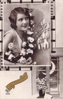 CPA  - FANTAISIE - SAINTE CATHERINE - FEMME AVEC BOUQUET DE FLEURS - SOURIRE - COIFFURE - VASE - FENETRE - NOYER 3406 - Santa Catalina