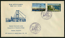 Türkiye 1973 Inauguration Of The Bosphorus Bridge Mi 2305-2306 FDC - Briefe U. Dokumente