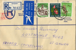 1967 AFRICA DEL SUR , SOBRE CERTIFICADO POR CORREO AÉREO , ESTCOURT - ST. GALLEN , FRANQUEO COMPLEMENTARIO - Cartas & Documentos
